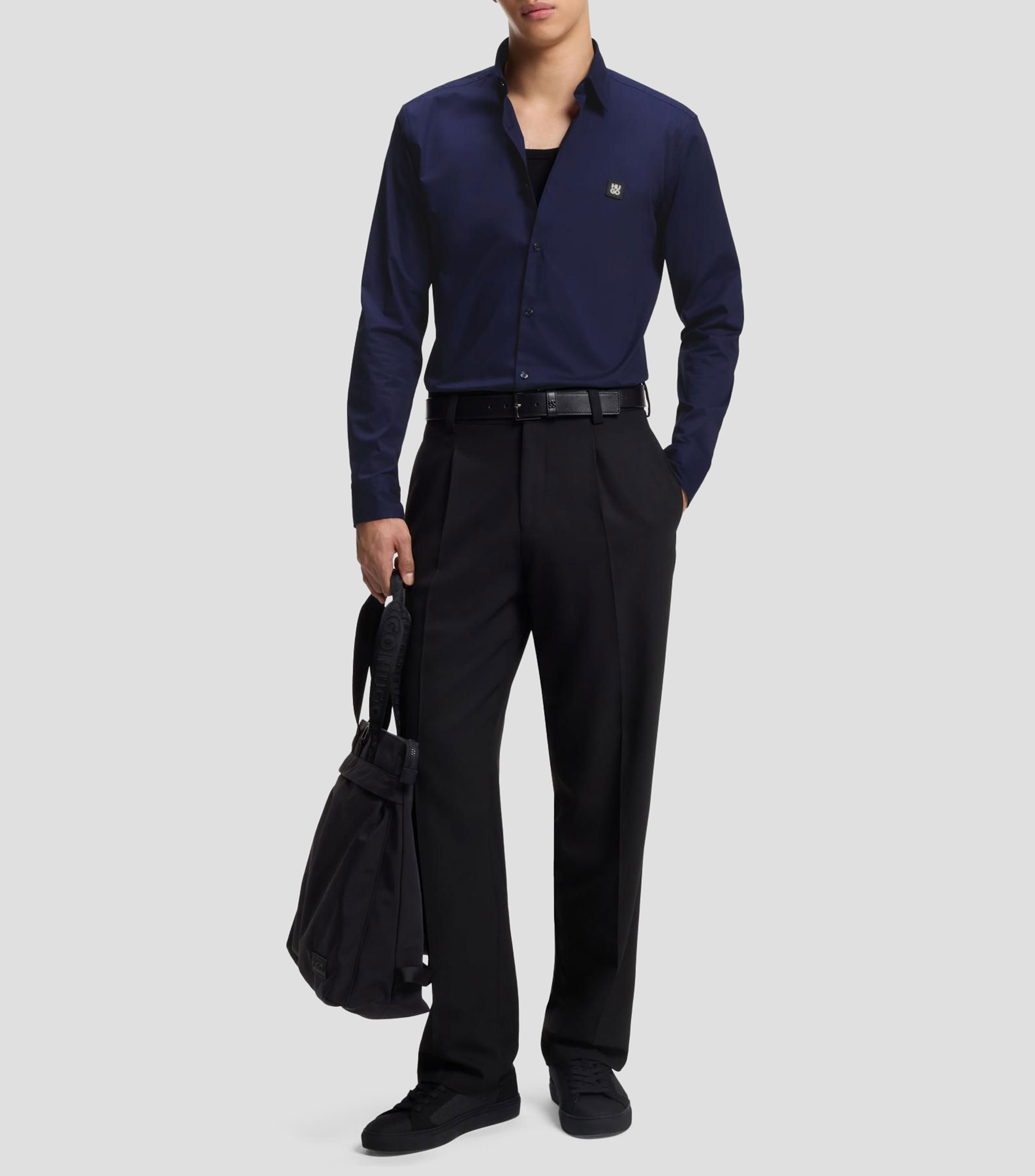 Camisa slim de lona de algodón elástico Hombre